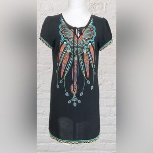 Anthropologie Flying Tomato Hippie Boho Embroidered Dress Sz S Southwestern